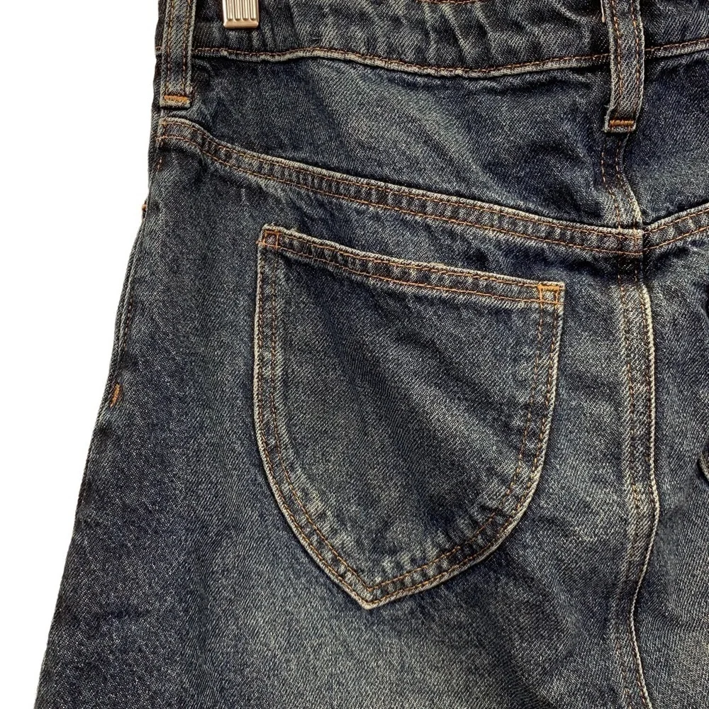 Free People Skirt Womens 30 Blue Distressed Denim Frayed Boho Hippie Y2K